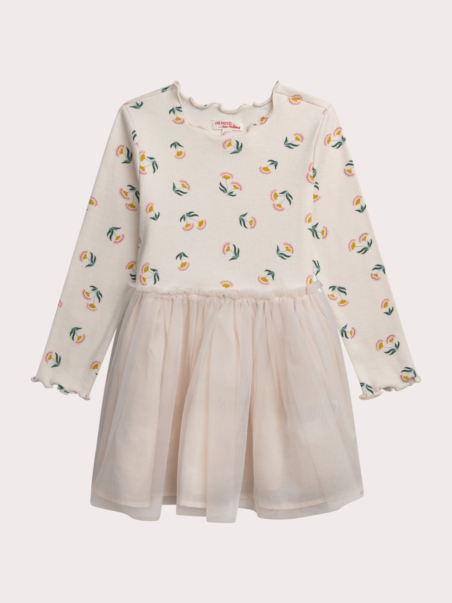 Robe écrue en côte et tulle