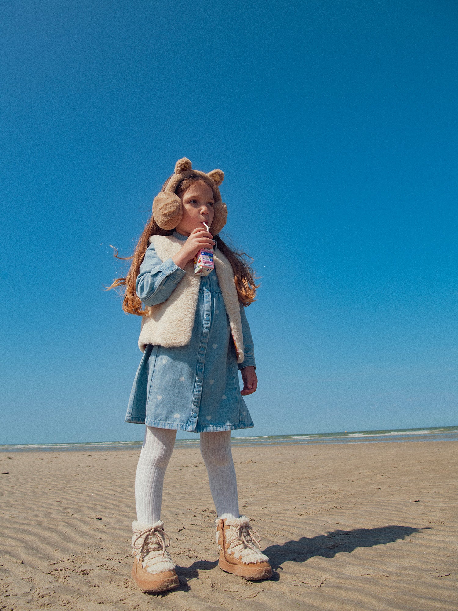 Robe en denim imprimé coeurs