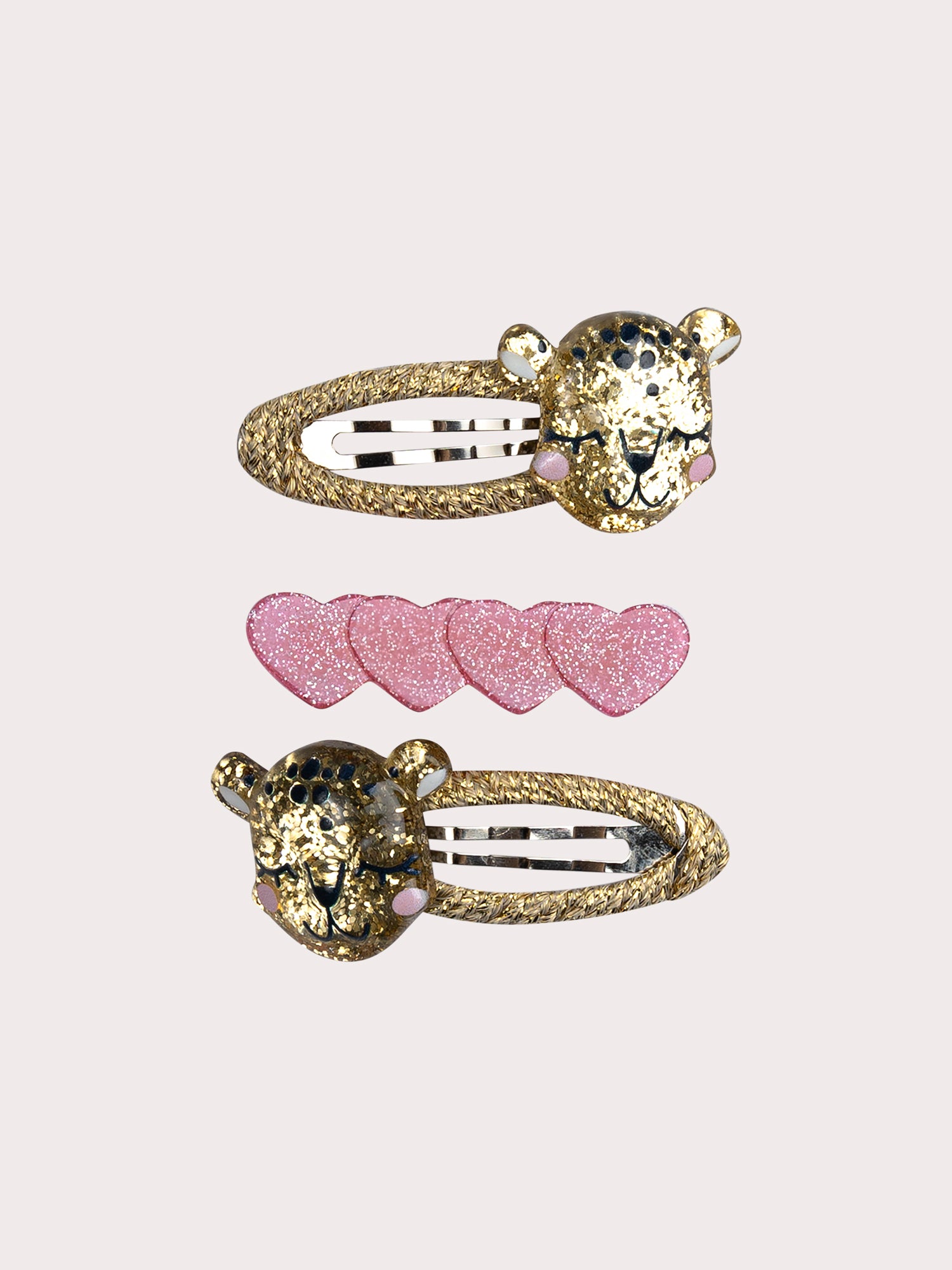 Lot de 3 barrettes léopard et cœurs paillettés pour fille