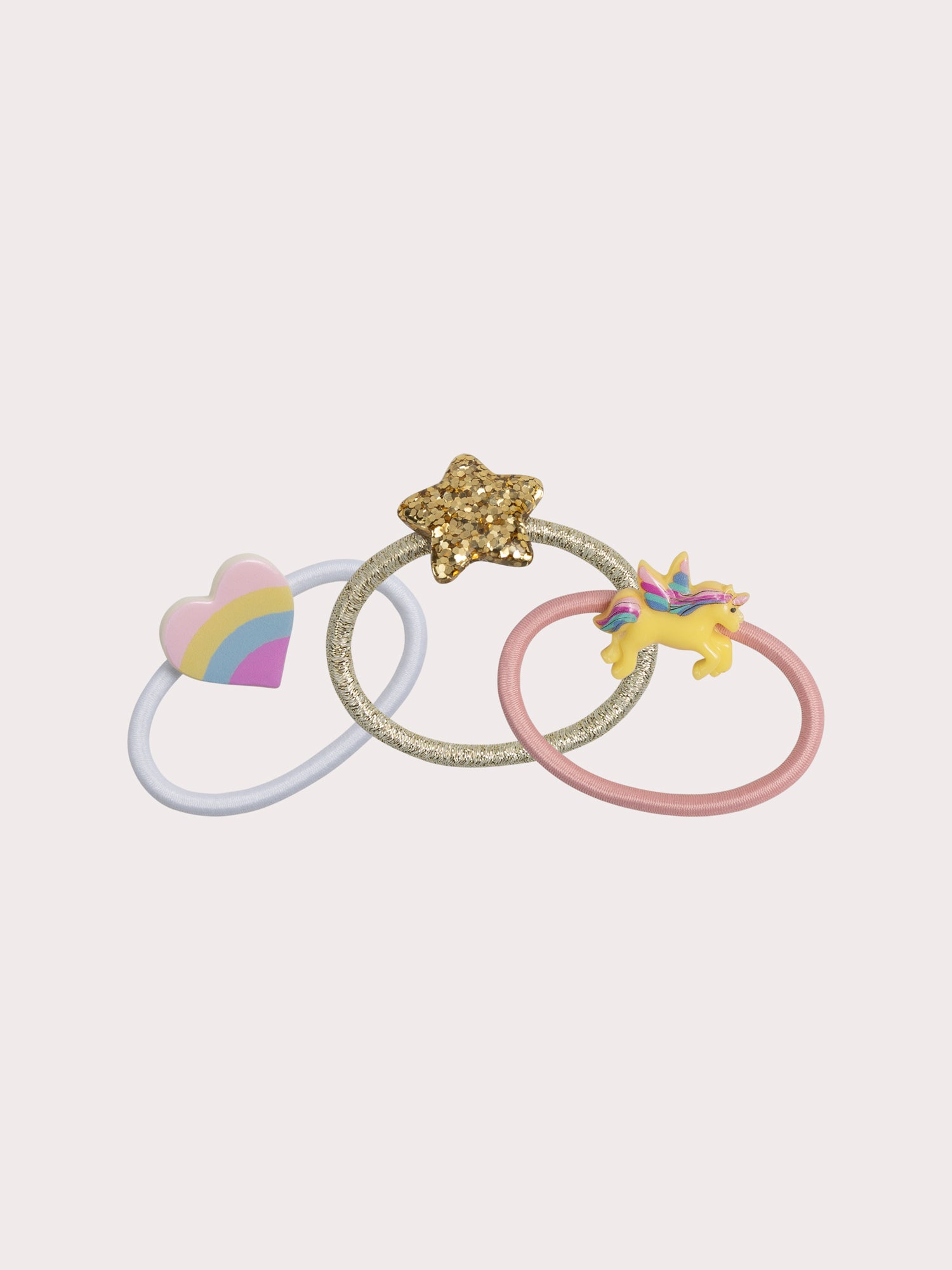 Lot de 3 élastiques coeur, étoile et licorne pour fille