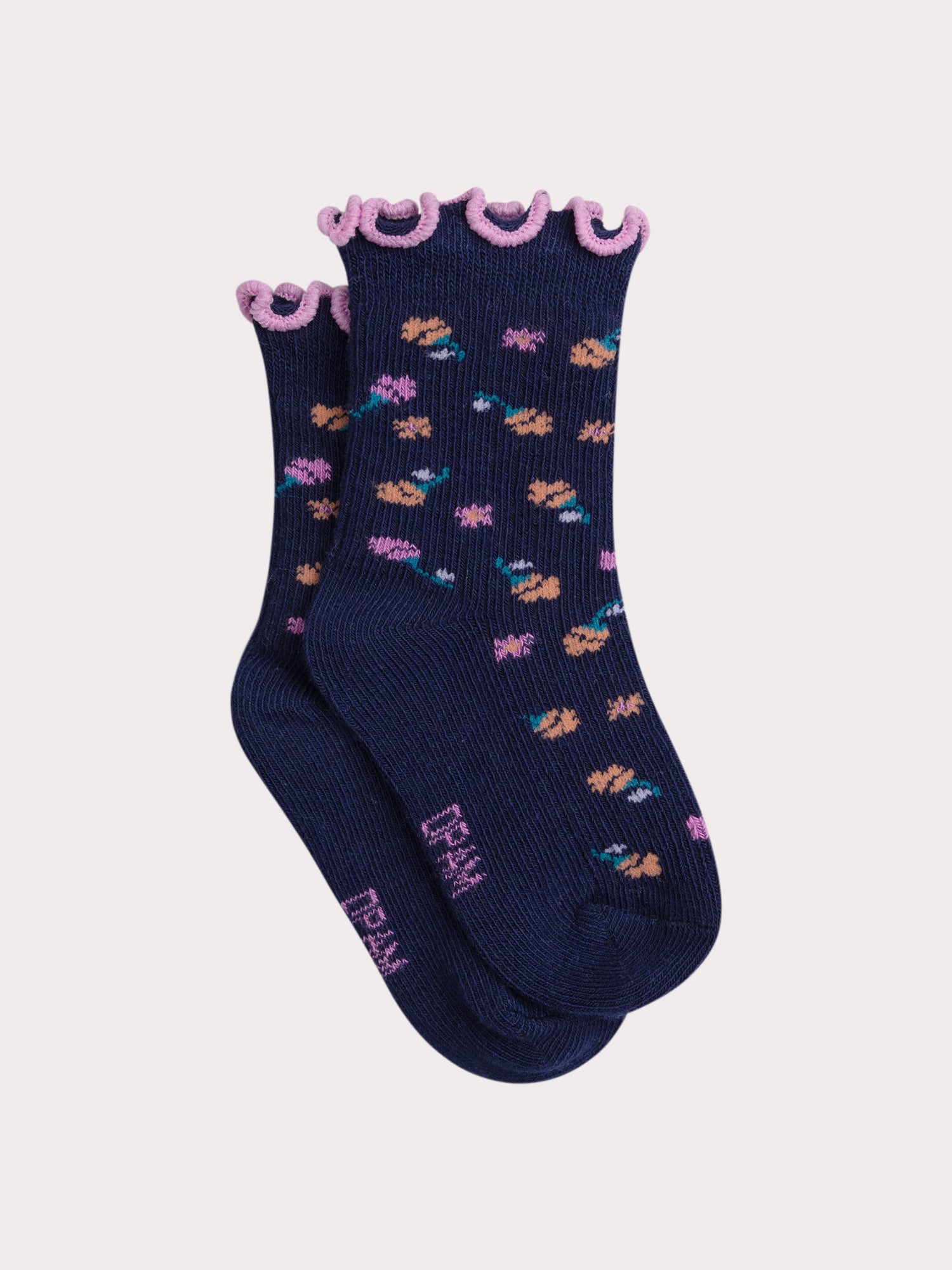 Chaussettes marines côtelées à fleurs pour bébé fille